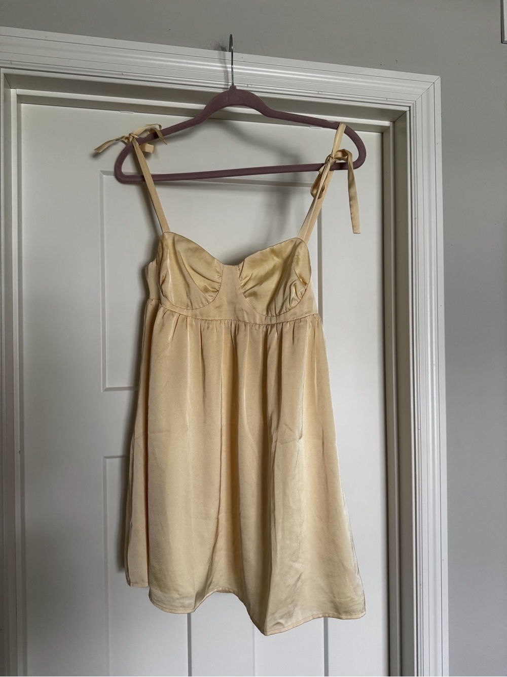 Beginning Boutique Pale Yellow Tie-Shoulder Satin dress